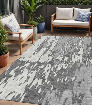 Homeroots 3' X 5' Elegant Abstract Washable Area Rug For Indoor And Outdoor Spaces - Durable & Stylish Design Gray Polyester 613345