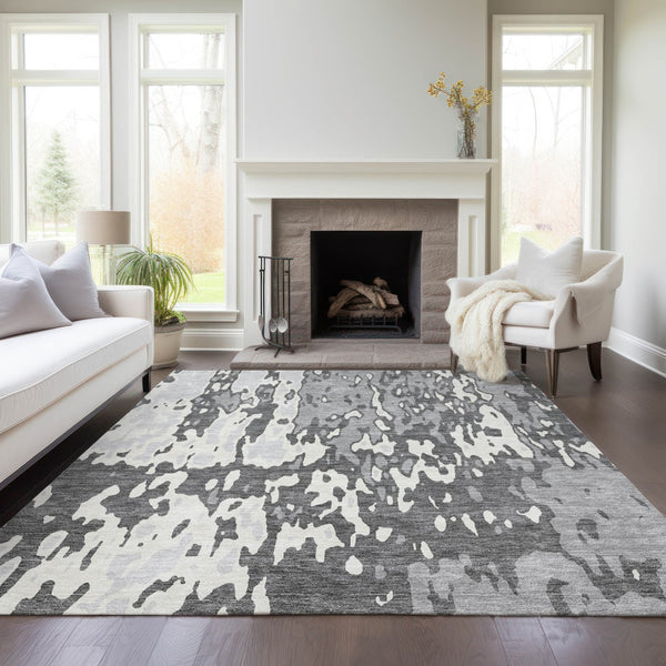 Homeroots 3' X 5' Elegant Abstract Washable Area Rug For Indoor And Outdoor Spaces - Durable & Stylish Design Gray Polyester 613348