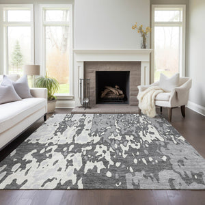 Homeroots 3' X 5' Elegant Abstract Washable Area Rug For Indoor And Outdoor Spaces - Durable & Stylish Design Gray Polyester 613349