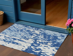 Homeroots 3' X 5' Elegant Abstract Washable Area Rug For Indoor And Outdoor Spaces - Durable & Stylish Design Navy Blue Polyester 613350