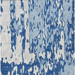 Homeroots 3' X 5' Elegant Abstract Washable Area Rug For Indoor And Outdoor Spaces - Durable & Stylish Design Navy Blue Polyester 613350