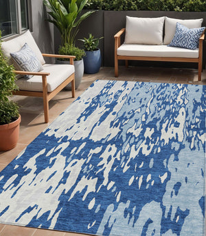 Homeroots 3' X 5' Elegant Abstract Washable Area Rug For Indoor And Outdoor Spaces - Durable & Stylish Design Navy Blue Polyester 613351
