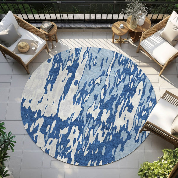 Homeroots 3' X 5' Elegant Abstract Washable Area Rug For Indoor And Outdoor Spaces - Durable & Stylish Design Navy Blue Polyester 613352