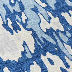 Homeroots 3' X 5' Elegant Abstract Washable Area Rug For Indoor And Outdoor Spaces - Durable & Stylish Design Navy Blue Polyester 613352