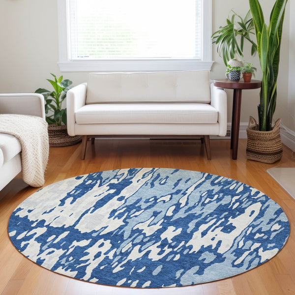 Homeroots 3' X 5' Elegant Abstract Washable Area Rug For Indoor And Outdoor Spaces - Durable & Stylish Design Navy Blue Polyester 613352