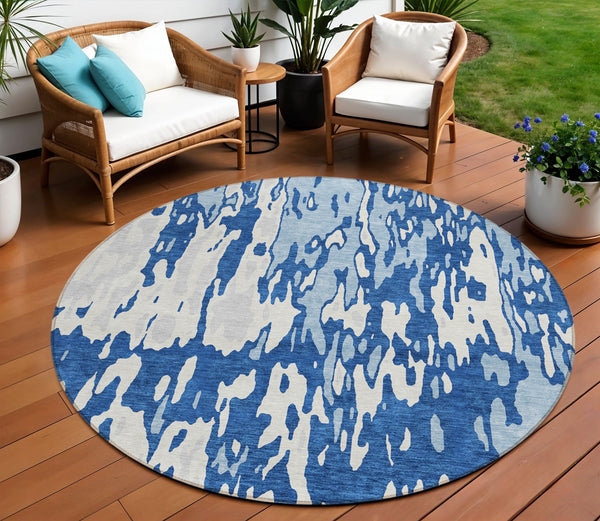Homeroots 3' X 5' Elegant Abstract Washable Area Rug For Indoor And Outdoor Spaces - Durable & Stylish Design Navy Blue Polyester 613352