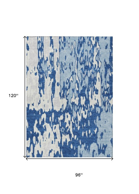 Homeroots 3' X 5' Elegant Abstract Washable Area Rug For Indoor And Outdoor Spaces - Durable & Stylish Design Navy Blue Polyester 613353