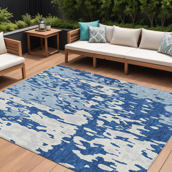 Homeroots 3' X 5' Elegant Abstract Washable Area Rug For Indoor And Outdoor Spaces - Durable & Stylish Design Navy Blue Polyester 613353