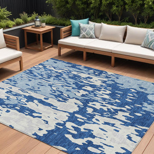 Homeroots 3' X 5' Elegant Abstract Washable Area Rug For Indoor And Outdoor Spaces - Durable & Stylish Design Navy Blue Polyester 613354