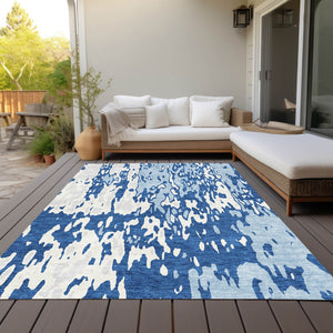 Homeroots 3' X 5' Elegant Abstract Washable Area Rug For Indoor And Outdoor Spaces - Durable & Stylish Design Navy Blue Polyester 613354