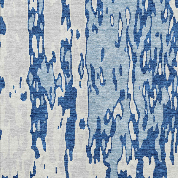 Homeroots 3' X 5' Elegant Abstract Washable Area Rug For Indoor And Outdoor Spaces - Durable & Stylish Design Navy Blue Polyester 613354