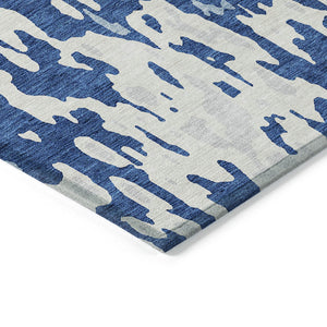 Homeroots 3' X 5' Elegant Abstract Washable Area Rug For Indoor And Outdoor Spaces - Durable & Stylish Design Navy Blue Polyester 613355