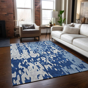 Homeroots 3' X 5' Elegant Abstract Washable Area Rug For Indoor And Outdoor Spaces - Durable & Stylish Design Navy Blue Polyester 613355