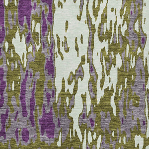 Homeroots 3' X 5' Elegant Abstract Washable Area Rug For Indoor And Outdoor Spaces - Durable & Stylish Design Olive Green Polyester 613357