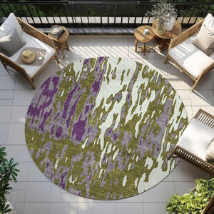 Homeroots 3' X 5' Elegant Abstract Washable Area Rug For Indoor And Outdoor Spaces - Durable & Stylish Design Olive Green Polyester 613358