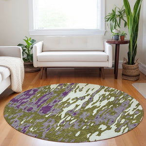 Homeroots 3' X 5' Elegant Abstract Washable Area Rug For Indoor And Outdoor Spaces - Durable & Stylish Design Olive Green Polyester 613358