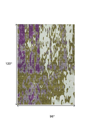 Homeroots 3' X 5' Elegant Abstract Washable Area Rug For Indoor And Outdoor Spaces - Durable & Stylish Design Olive Green Polyester 613359