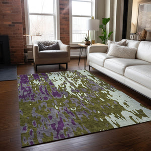 Homeroots 3' X 5' Elegant Abstract Washable Area Rug For Indoor And Outdoor Spaces - Durable & Stylish Design Olive Green Polyester 613359