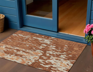 Homeroots 3' X 5' Elegant Abstract Washable Area Rug For Indoor And Outdoor Spaces - Durable & Stylish Design Orange Polyester 613362