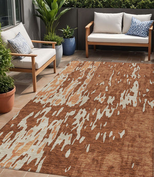 Homeroots 3' X 5' Elegant Abstract Washable Area Rug For Indoor And Outdoor Spaces - Durable & Stylish Design Orange Polyester 613363