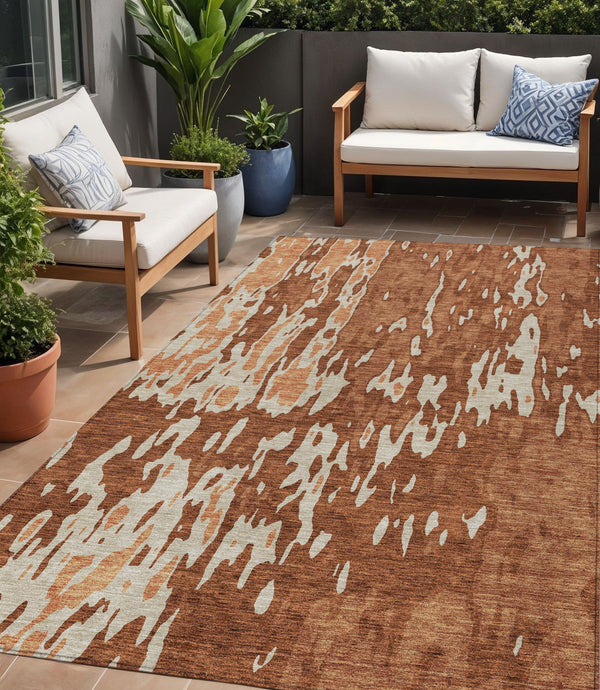 Homeroots 3' X 5' Elegant Abstract Washable Area Rug For Indoor And Outdoor Spaces - Durable & Stylish Design Orange Polyester 613363