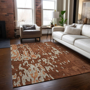 Homeroots 3' X 5' Elegant Abstract Washable Area Rug For Indoor And Outdoor Spaces - Durable & Stylish Design Orange Polyester 613363