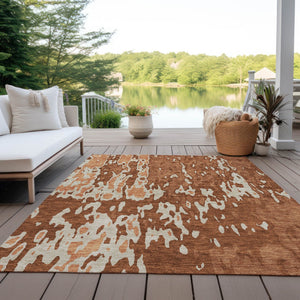 Homeroots 3' X 5' Elegant Abstract Washable Area Rug For Indoor And Outdoor Spaces - Durable & Stylish Design Orange Polyester 613363