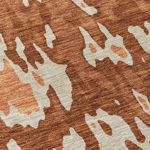 Homeroots 3' X 5' Elegant Abstract Washable Area Rug For Indoor And Outdoor Spaces - Durable & Stylish Design Orange Polyester 613364