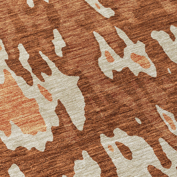 Homeroots 3' X 5' Elegant Abstract Washable Area Rug For Indoor And Outdoor Spaces - Durable & Stylish Design Orange Polyester 613364