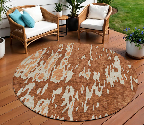 Homeroots 3' X 5' Elegant Abstract Washable Area Rug For Indoor And Outdoor Spaces - Durable & Stylish Design Orange Polyester 613364
