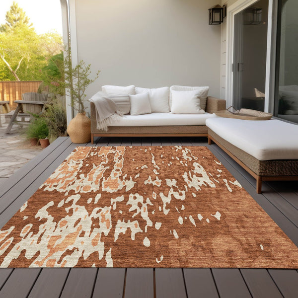 Homeroots 3' X 5' Elegant Abstract Washable Area Rug For Indoor And Outdoor Spaces - Durable & Stylish Design Orange Polyester 613365