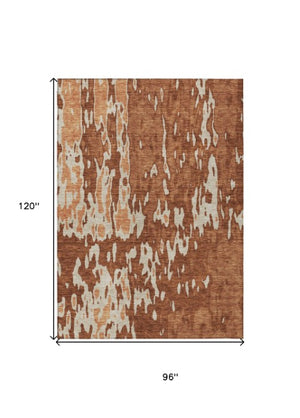 Homeroots 3' X 5' Elegant Abstract Washable Area Rug For Indoor And Outdoor Spaces - Durable & Stylish Design Orange Polyester 613365