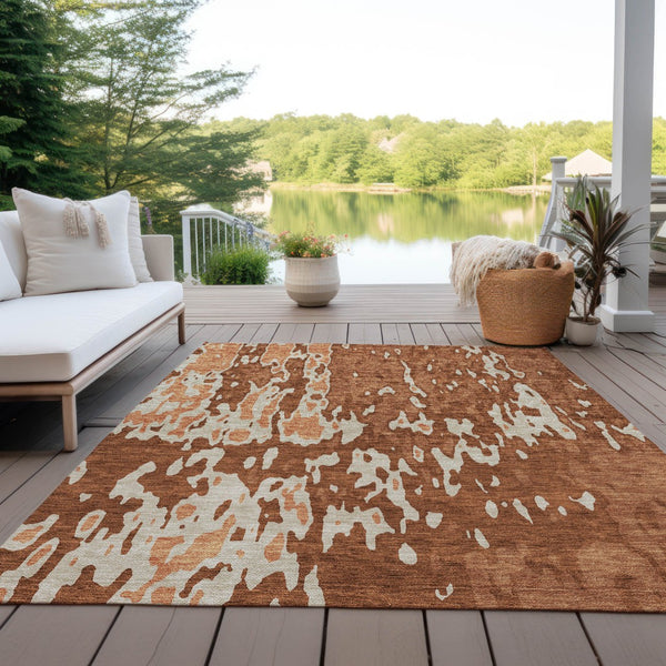 Homeroots 3' X 5' Elegant Abstract Washable Area Rug For Indoor And Outdoor Spaces - Durable & Stylish Design Orange Polyester 613365