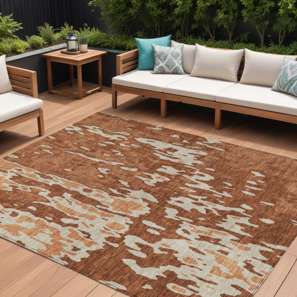 Homeroots 3' X 5' Elegant Abstract Washable Area Rug For Indoor And Outdoor Spaces - Durable & Stylish Design Orange Polyester 613366