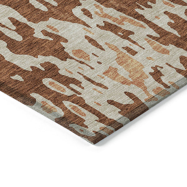 Homeroots 3' X 5' Elegant Abstract Washable Area Rug For Indoor And Outdoor Spaces - Durable & Stylish Design Orange Polyester 613366