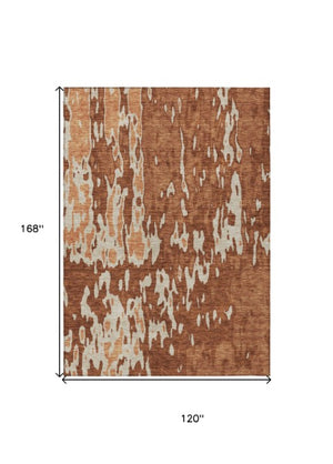 Homeroots 3' X 5' Elegant Abstract Washable Area Rug For Indoor And Outdoor Spaces - Durable & Stylish Design Orange Polyester 613367