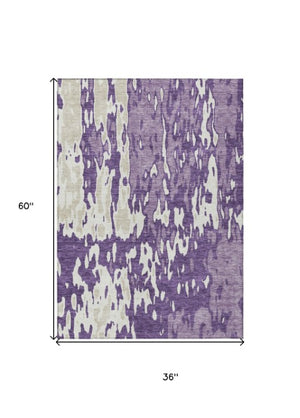 Homeroots 3' X 5' Elegant Abstract Washable Area Rug For Indoor And Outdoor Spaces - Durable & Stylish Design Purple Polyester 613368