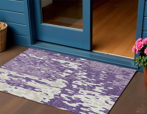 Homeroots 3' X 5' Elegant Abstract Washable Area Rug For Indoor And Outdoor Spaces - Durable & Stylish Design Purple Polyester 613368