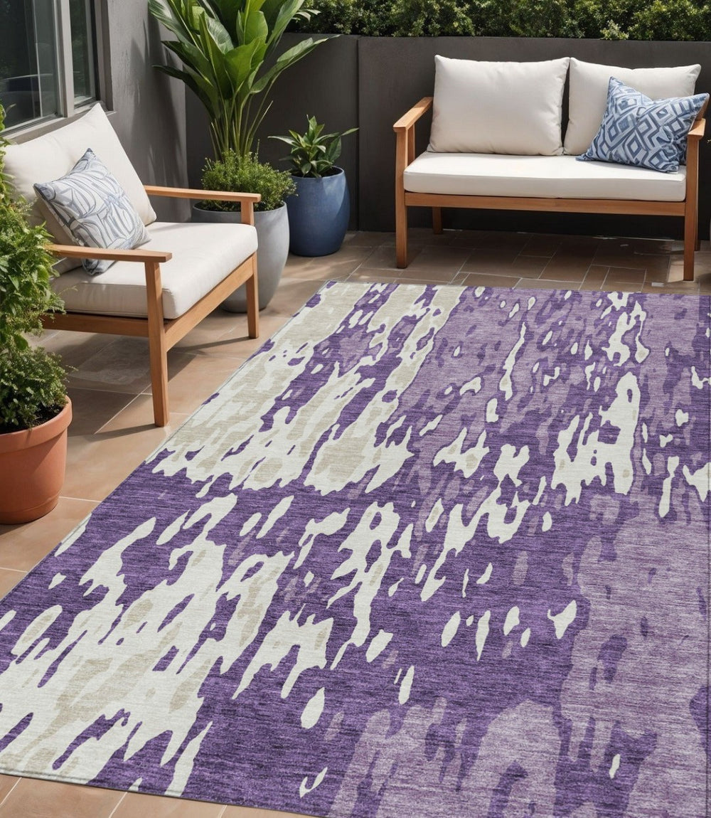 HomeRoots 5' Abstract Purple and Ivory Washable Indoor-Outdoor Area Rug for Stylish Home Décor and Durability 5' X 8' 613369