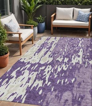 Homeroots 3' X 5' Elegant Abstract Washable Area Rug For Indoor And Outdoor Spaces - Durable & Stylish Design Purple Polyester 613369