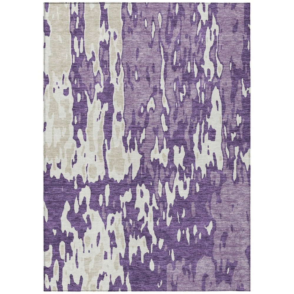 HomeRoots 5' Abstract Purple and Ivory Washable Indoor-Outdoor Area Rug for Stylish Home Décor and Durability 5' X 8' 613369