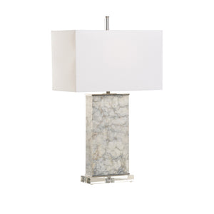 Wildwood Whitman Crystal Table Lamp With Marble Accents And Off-White Linen Shade — Polished Nickel Elegance 61337