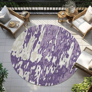 Homeroots 3' X 5' Elegant Abstract Washable Area Rug For Indoor And Outdoor Spaces - Durable & Stylish Design Purple Polyester 613370