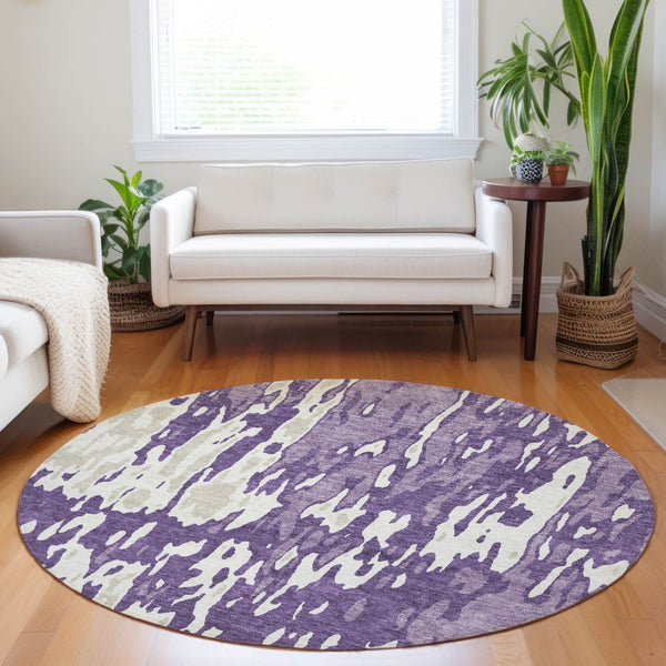 Homeroots 3' X 5' Elegant Abstract Washable Area Rug For Indoor And Outdoor Spaces - Durable & Stylish Design Purple Polyester 613370