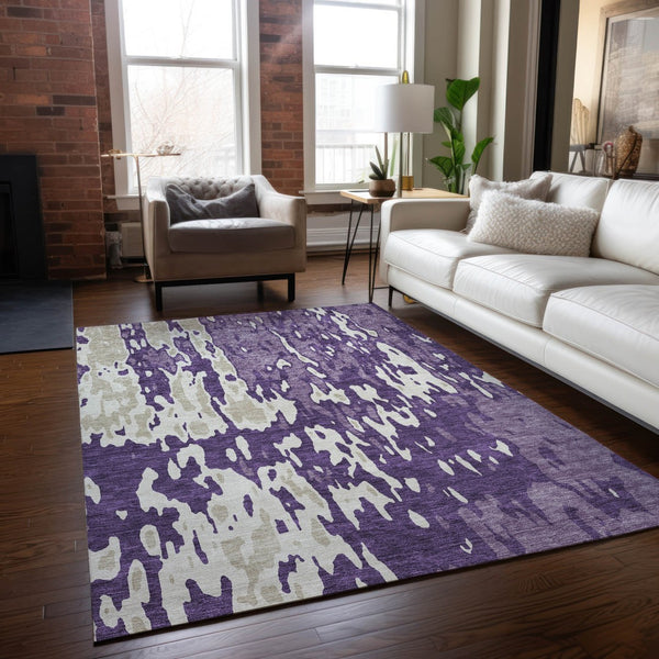 Homeroots 3' X 5' Elegant Abstract Washable Area Rug For Indoor And Outdoor Spaces - Durable & Stylish Design Purple Polyester 613372