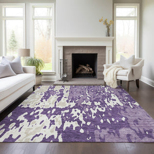 Homeroots 3' X 5' Elegant Abstract Washable Area Rug For Indoor And Outdoor Spaces - Durable & Stylish Design Purple Polyester 613372