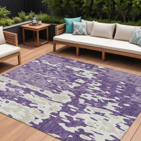 Homeroots 3' X 5' Elegant Abstract Washable Area Rug For Indoor And Outdoor Spaces - Durable & Stylish Design Purple Polyester 613373