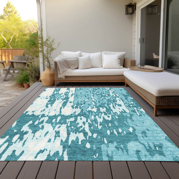 Homeroots 3' X 5' Elegant Abstract Washable Area Rug For Indoor And Outdoor Spaces - Durable & Stylish Design Teal Blue Polyester 613374