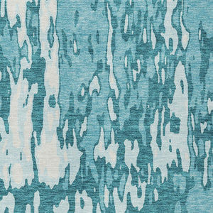 Homeroots 3' X 5' Elegant Abstract Washable Area Rug For Indoor And Outdoor Spaces - Durable & Stylish Design Teal Blue Polyester 613374