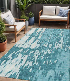 Homeroots 3' X 5' Elegant Abstract Washable Area Rug For Indoor And Outdoor Spaces - Durable & Stylish Design Teal Blue Polyester 613375